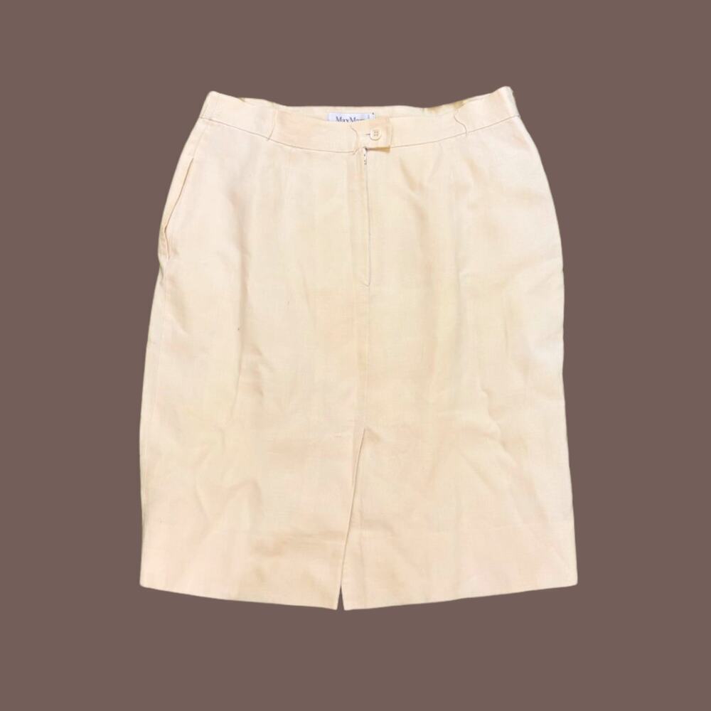 MaxMara Pencil Skirt | Beige Linen Blend | Size 14 | Vintage